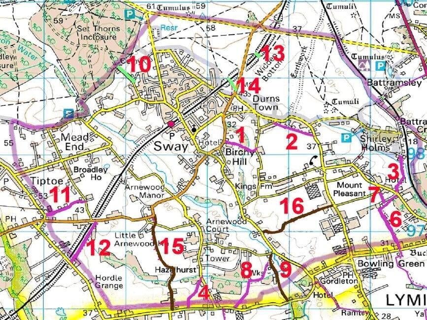 Sway map showing footpaths